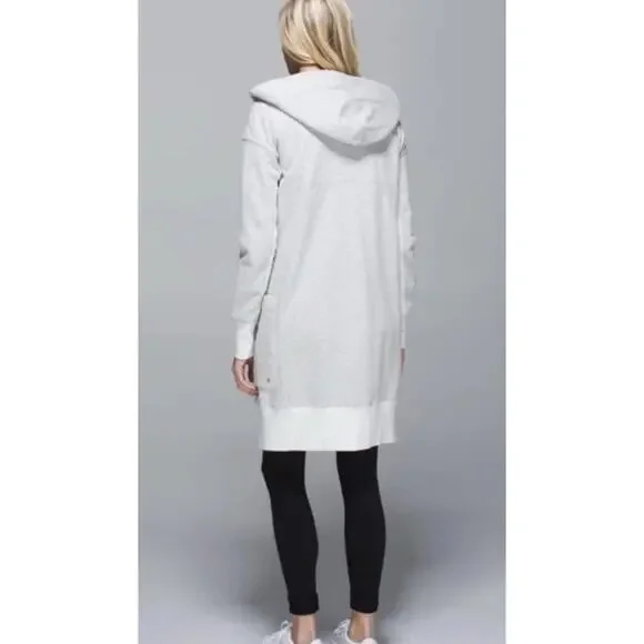 Lululemon Karmacollected Wrap Womens 6 Heather Gray Longline Hooded Sweatshirt - Picture 2 of 13